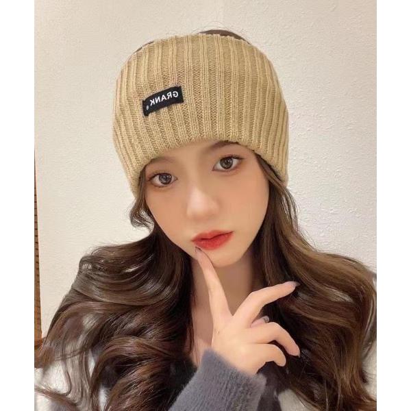 ヘアバンド タグ ワンポイント リブニットヘアバンド