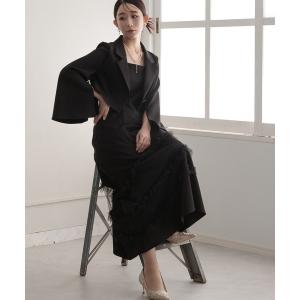 ドレス スリットジャケット＆フリンジチュールキャミソールワンピース