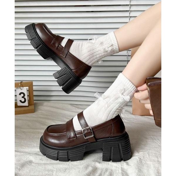 ローファー ベルト付き厚底ローファー レディース