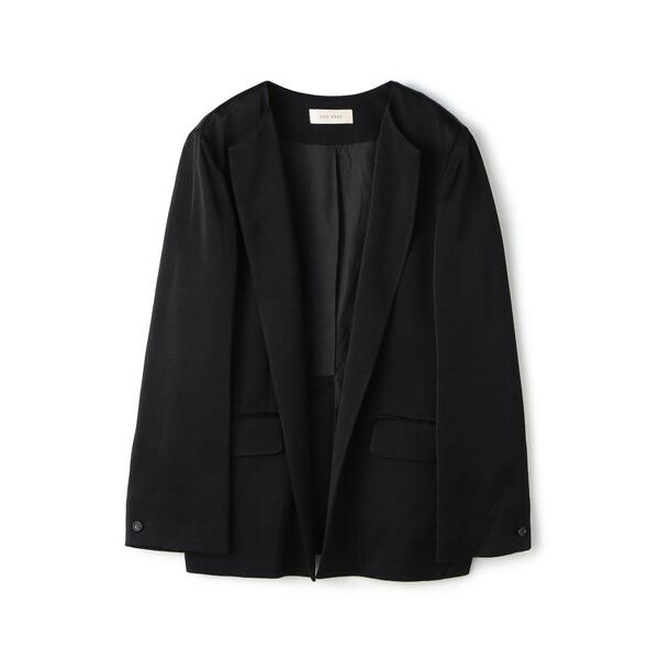 ジャケット ノーカラージャケット レーヨンサテン クルーネックジャケット レディース