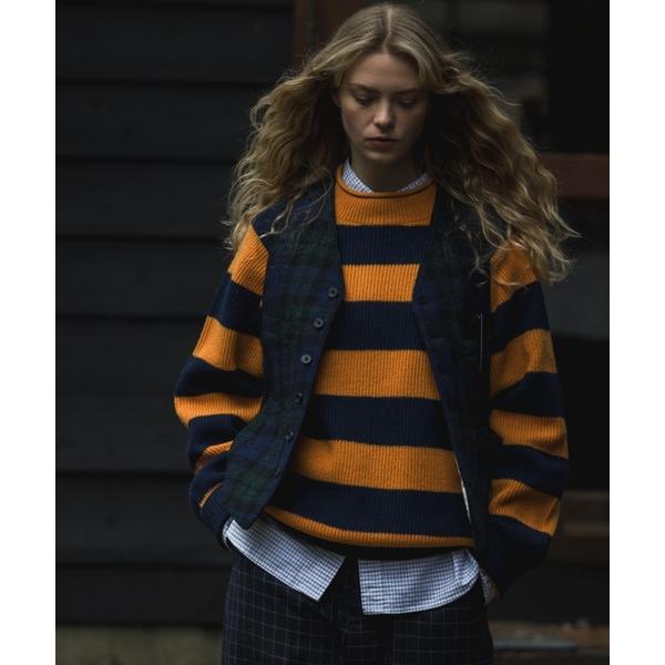 セーター ニット リブ ボーダー ハイネック ニット メンズ