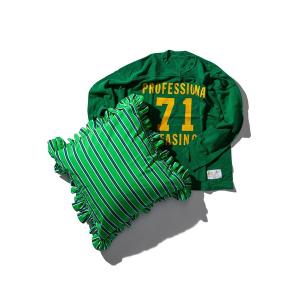 クッション クッションカバー SHIRT FABRIC RUFFLE CUSHION COVER Green Stripe