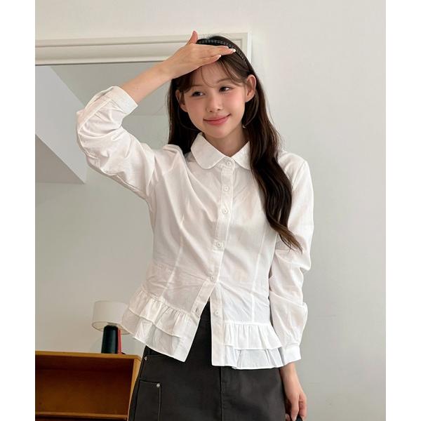 ブラウス シャツ 「着用動画あり・2色展開」フリルヘムコットンシャツブラウス レディース