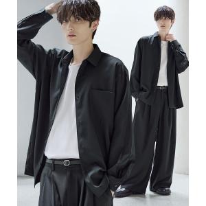 セットアップ 「セットアップ 3点セット」防シワリラクシングワイド長袖シャツ+天竺Tシャツ+2タックワイドパンツ メンズ