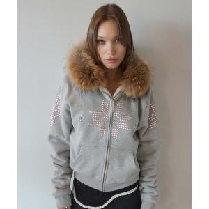 コート アウター Fur Trimming Hooded Zip-Up レディース