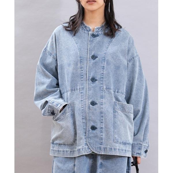 ジャケット ノーカラージャケット J2146 こだわり加工のフレンチワークジャケット レディース