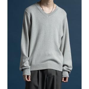 セーター ニット Wool cotton high gauge V-neck sweater / ウールコットンハイゲージVネックセーター メンズ