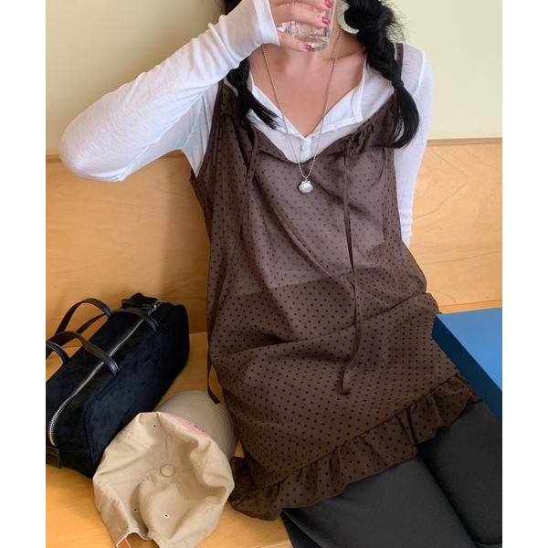 ワンピース ドット柄シアーキャミワンピ