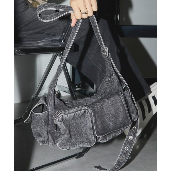 ショルダーバッグ バッグ ヴィンテージ加工２WAYデニムマルチポケットショルダーバッグ レディース ...