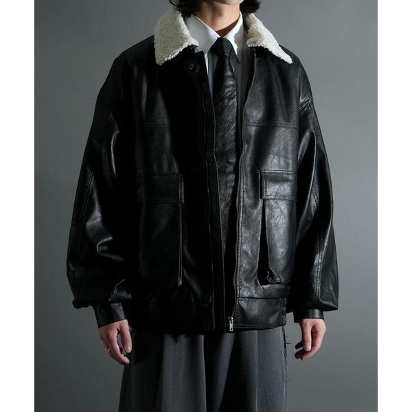 ブルゾン アウター 2way ヴィンテージライク PU レザー 襟ボア A-2 ジップアップ ブルゾ...