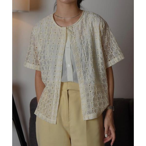 ブラウス シャツ embroidery sheer layered tops / エンブロイダリーシ...