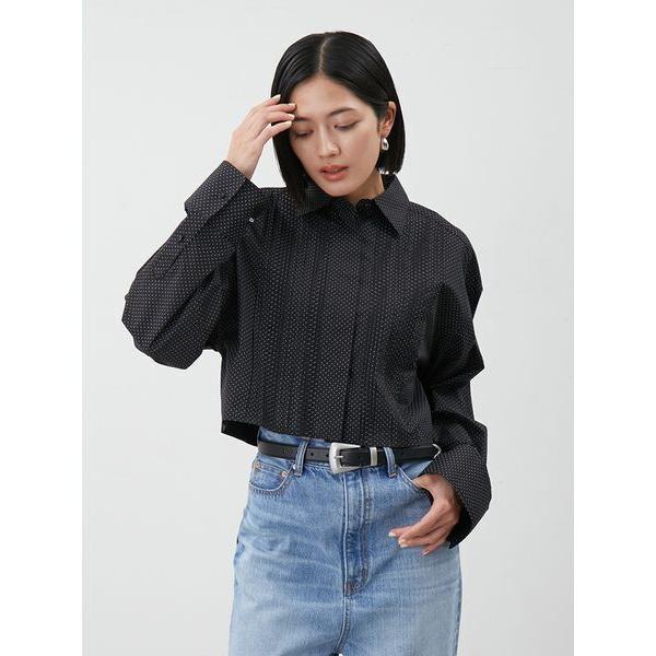 ブラウス シャツ ピンタックデザインクロップドドレスシャツ レディース