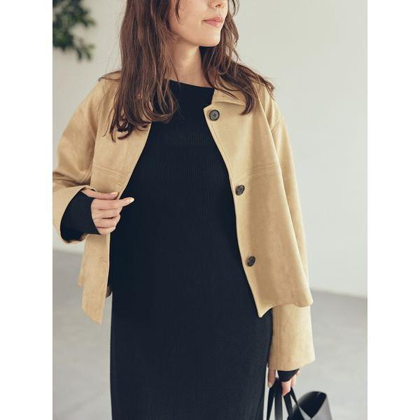 ブルゾン アウター ショート丈ステンカラーリサスウェードブルゾン レディース