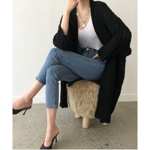 カーディガン ざっくり編みロングニットカーディガン レディース