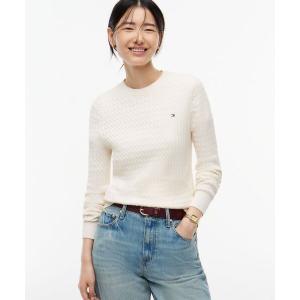 ニット セーター ケーブル コットンケーブルファインゲージロングスリーブセーター レディース