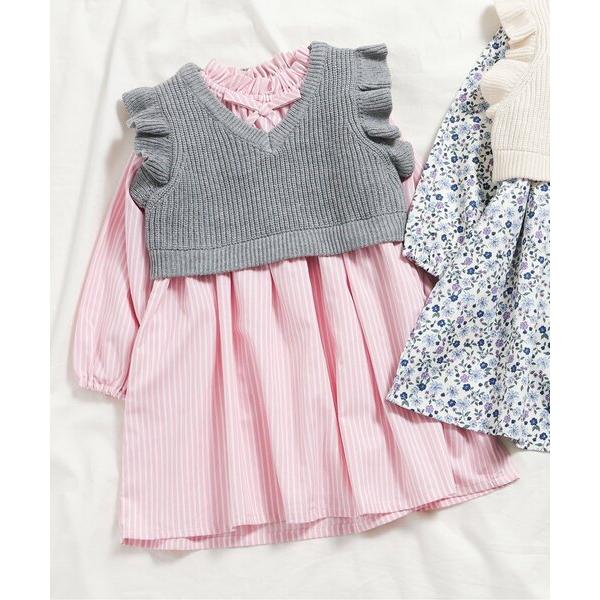 ワンピース 「洗える」フリルニットベスト＆ワンピースセット_ジュニア対応 キッズ 子供服 女の子