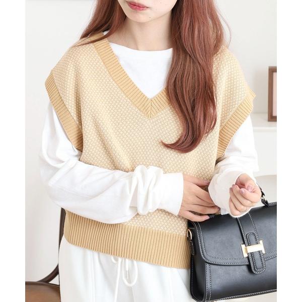 ベスト ジレ 2WAY柄編ミベスト レディース