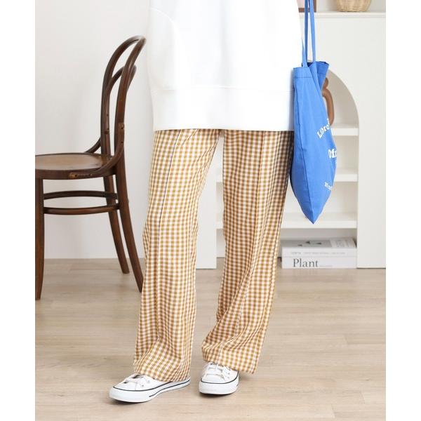 スラックス パンツ センターシームギンガムチェックパンツ レディース