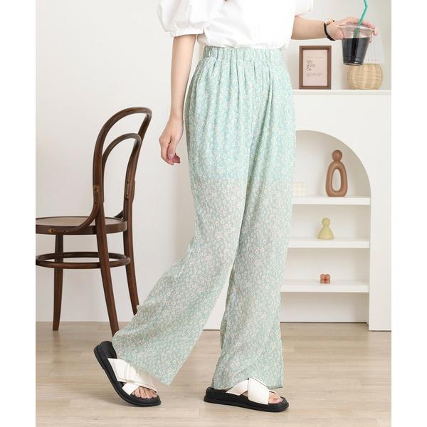 スラックス パンツ 花柄プリーツパンツ レディース