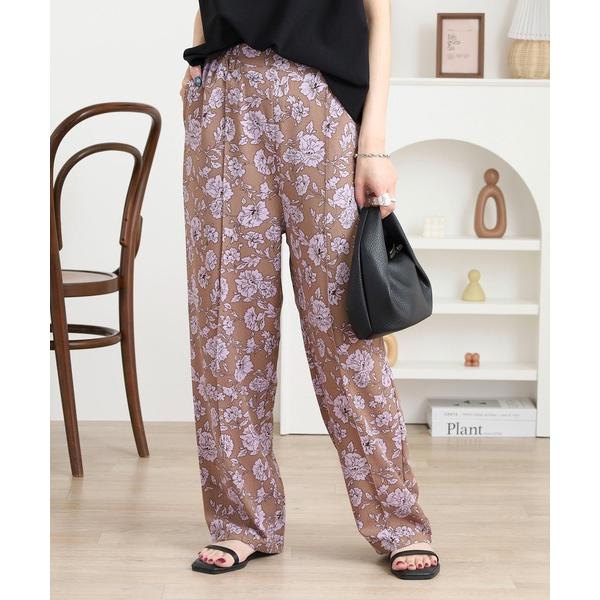 スラックス パンツ 厚手ジョーゼットヴィンテージフラワーパンツ レディース