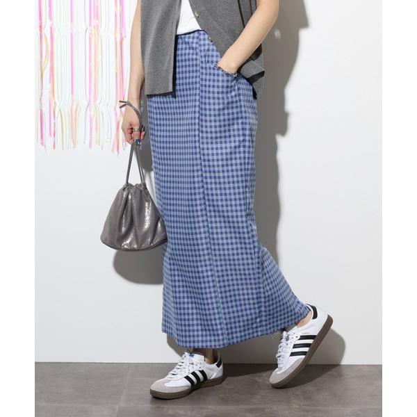 スカート コットンライクツイルギンガムロングスカート