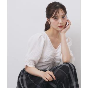 ブラウス シャツ 半袖 フロントギャザージャガードブラウス「洗濯機洗い可」 レディース
