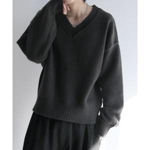 セーター ニット 「welise/ウェライズ」マルチプルファンクションズ オーバースリーブ ショート丈 2重襟Vネックニット メンズ レディース