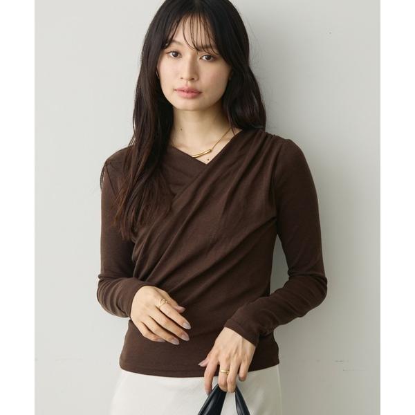 tシャツ アシメドレープ長袖プルオーバー レディース