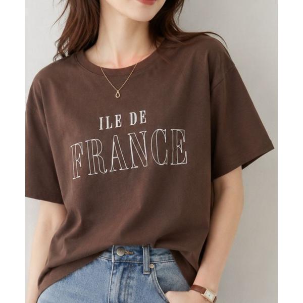 tシャツ 半袖 Idnes ILE DE FRANCE ロゴ刺繍Tシャツ レディース
