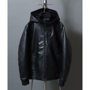 ブルゾン アウター Faux Leather Hooded Jacket with Boa Lining/フェイクレザー 2WAY フーデッド裏ボアジ