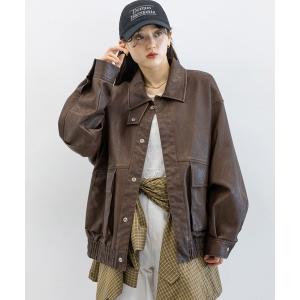ブルゾン アウター ヴィンテージライク/BIGフェイクレザージャケット レディース