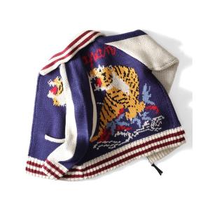 カーディガン HOUSTON ヒューストン COWICHAN SWEATER TIGER 手編み カウチン ニット セーター 虎 メンズ レディース