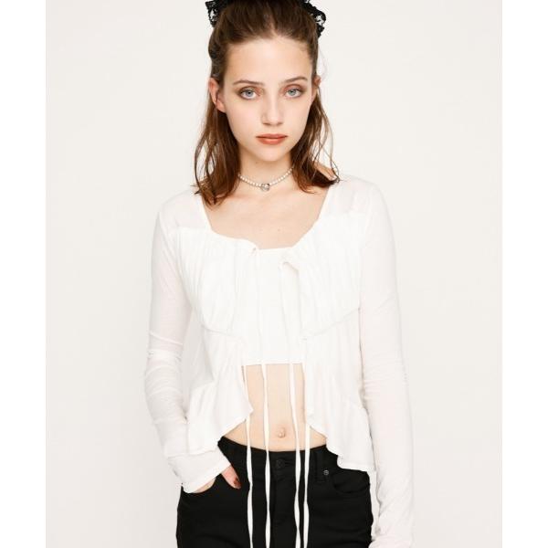 ブラウス シャツ SQUARE NECK RIBBON TOPS スクエアネック リボン トップス ...