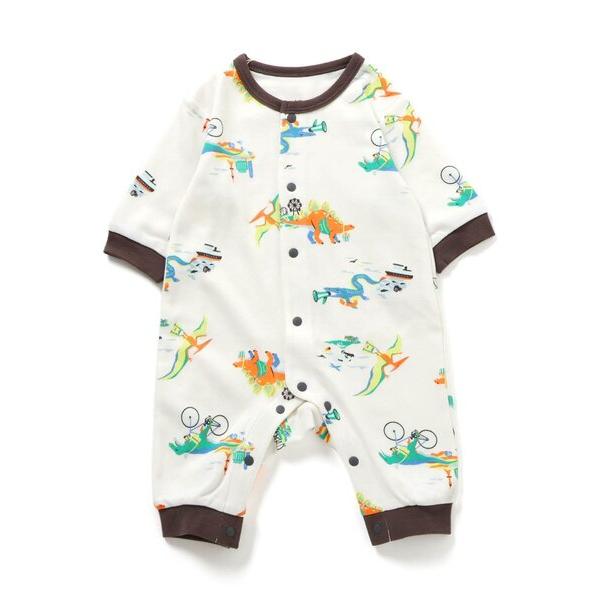 ベビー服 ロンパース 「リンク」恐竜柄スムースカバーオール