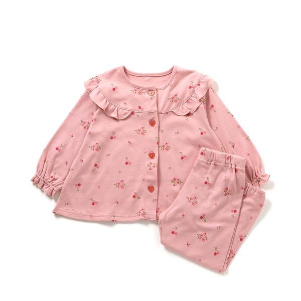パジャマ 「リンク/ジュニア対応」さくらんぼお花柄前あきスムースパジャマ キッズ 子供 女の子