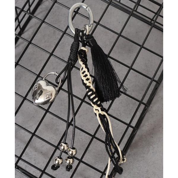 チャーム ハート南京錠付きタッセルフリンジマルチチャーム / バッグチャーム レディース