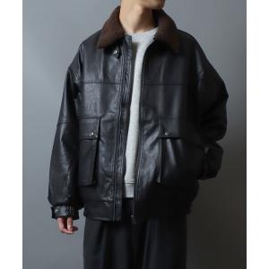ミリタリージャケット モッズコート Faux Leather Aviator Jacket with Boa-style Collar/2WAY フェ