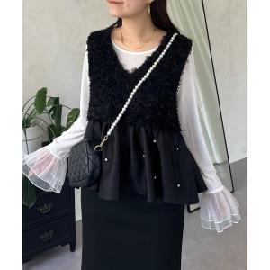 ベスト ジレ フラワーモチーフパールペプラムベスト レディース