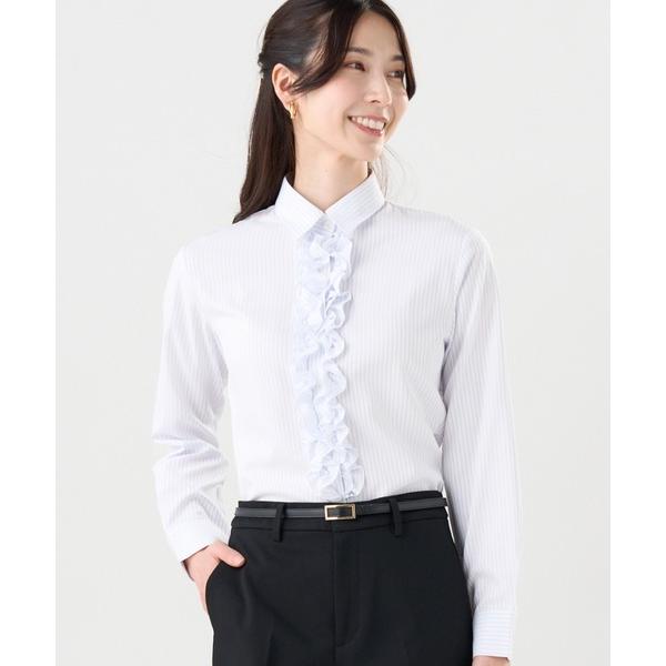 ブラウス シャツ COFREX  前立ミニフリルブラウス 長袖 レディースデザインシャツ レディース