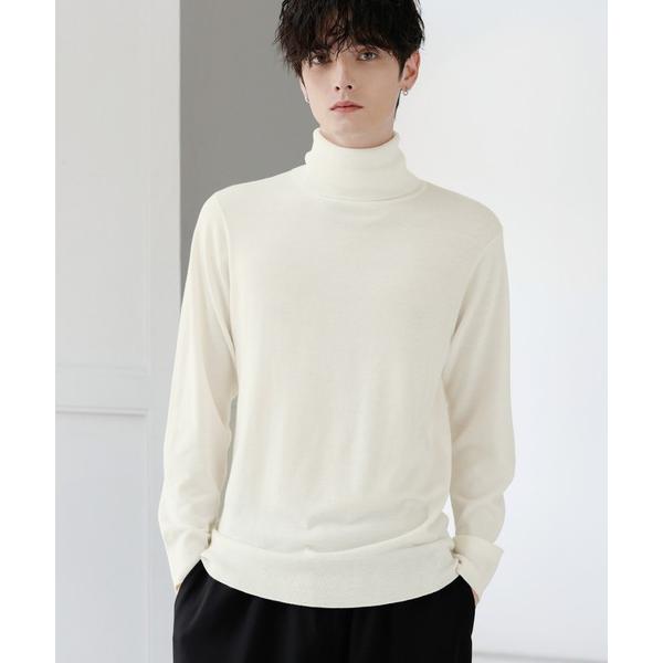 セーター ニット ウォッシャブル/抗ピリング　14Gシープカシミヤタッチタートルネックニット メンズ