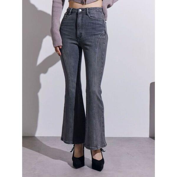 ジーンズ デニム デニムパンツ ラインフレアデニムパンツ レディース