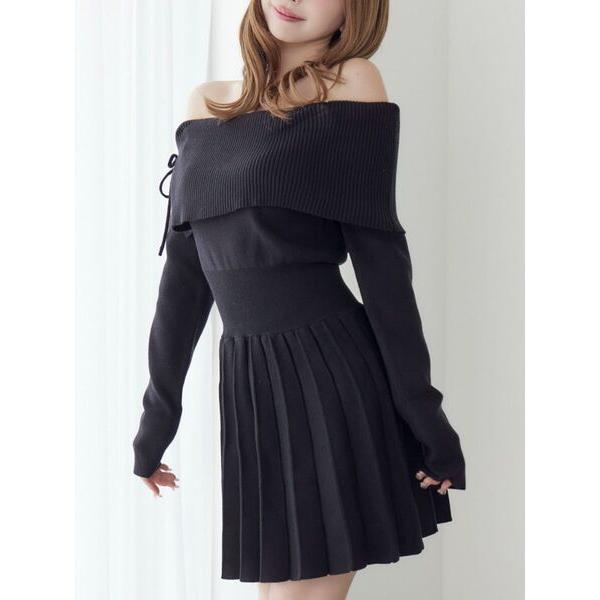 ワンピース BACKレースアップワンショルニットワンピース