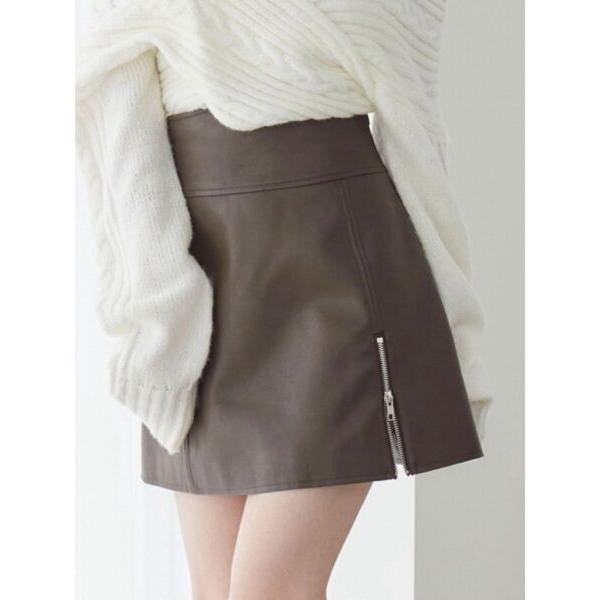 スカート ヘムジップフェイクレザースカート