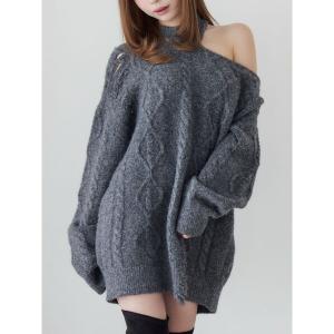 ニット セーター ダメージワンショルニット レディース