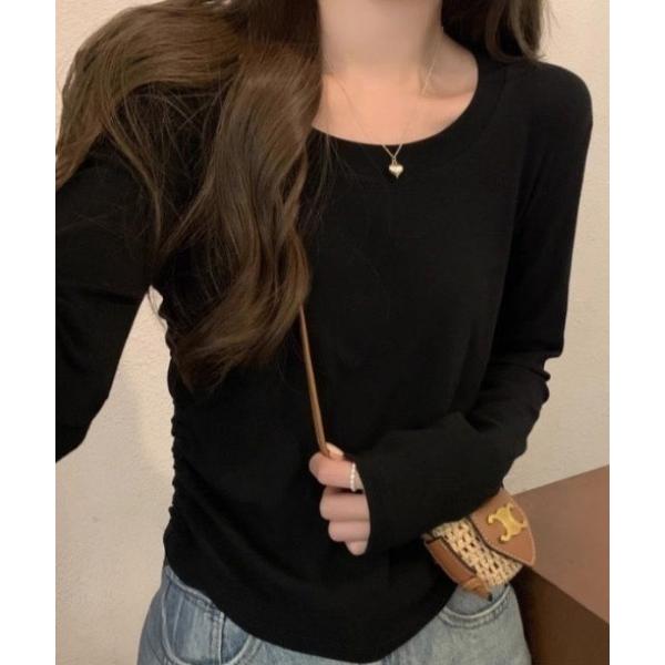 tシャツ サイド シャーリング ウエストシェイプロンT/スタイルアップ スリムフィット レディース