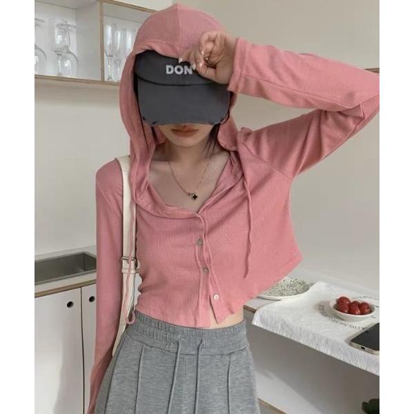 カーディガン フード付き リブカット カーディガン レディース