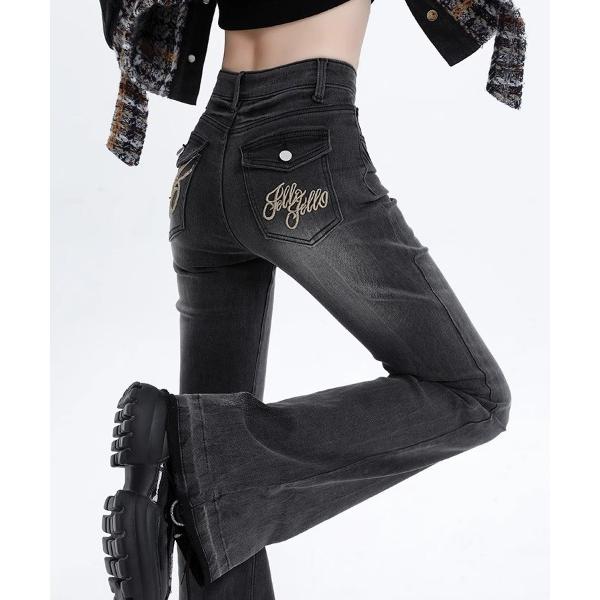 ジーンズ デニム デニムパンツ バック刺繍デザイン デニムフレアスキニー レディース