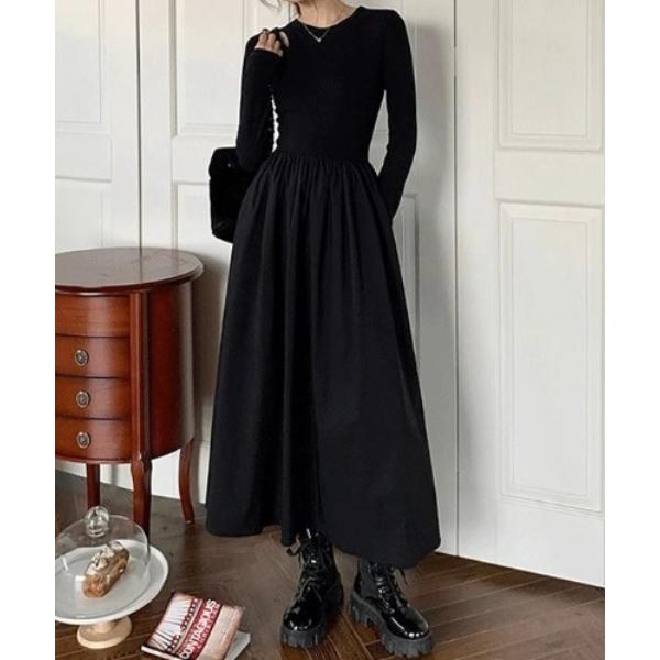 ワンピース 「25年秋冬新作」ショルダースリットドッキングワンピース