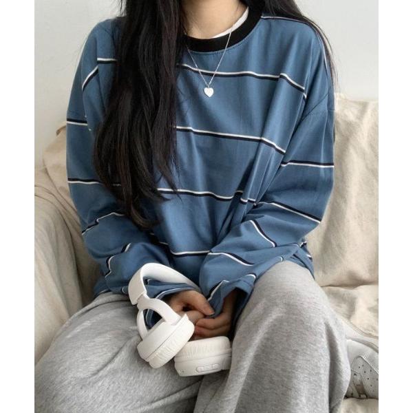 tシャツ 配色マルチボーダービッグシルエットロンT レディース