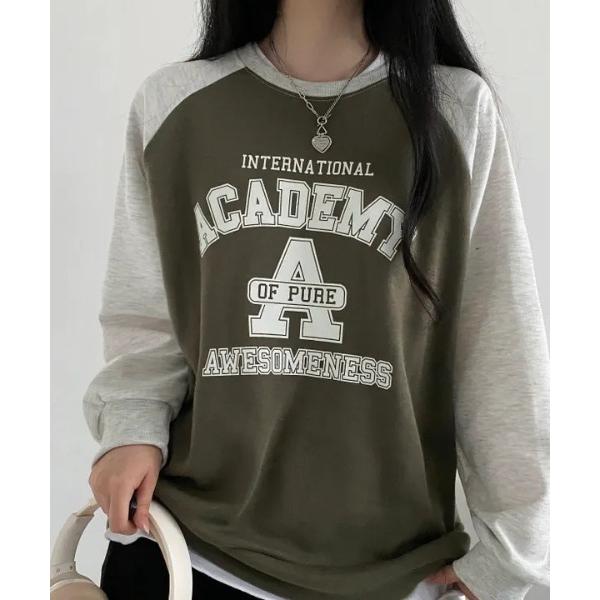 tシャツ ラグランプリントロゴ ルーズロンT レディース